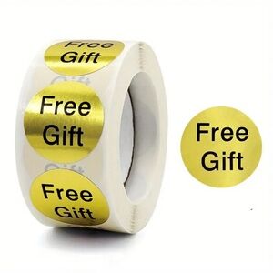 (38) Roll of 500 Gold Foil “Free Gift” Round 1” Stickers